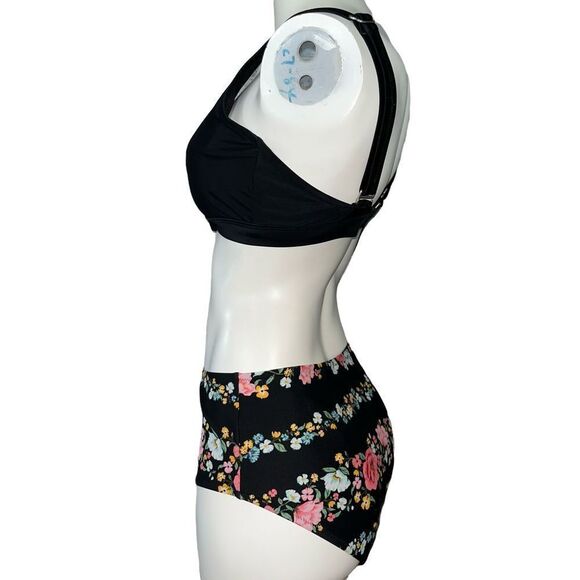 Old Navy bikini black top with floral bottom Sm bottom Med top - Picture 4 of 10